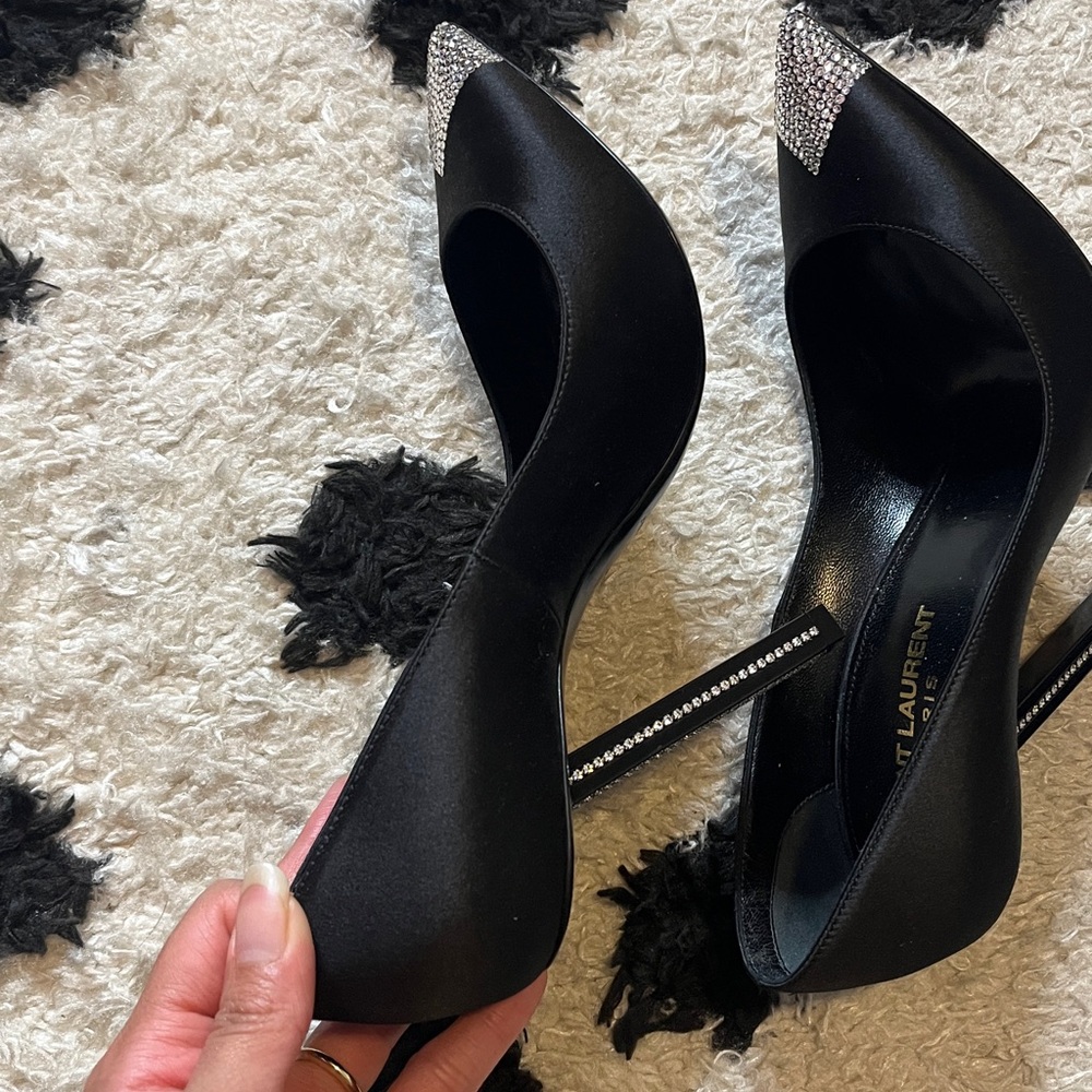 Saint Laurent size 37 silk black crystal embellished heels - Picture 13 of 13